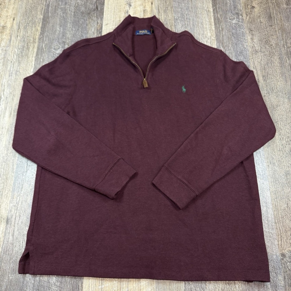 Polo Ralph Lauren Quarter Zip Sweater Mens XL Burgundy Cotton Pullover Pony Logo